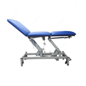 DP Metallic 3 Section Electric Examination Couch With Roll Holder, Stainless Steel/Imitation Leather, Blue/Grey